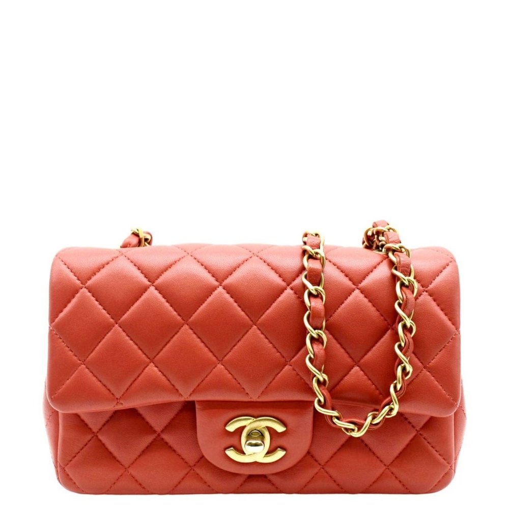 CHANEL  Mini Rectangular Flap Quilted Leather Crossbody Bag Red